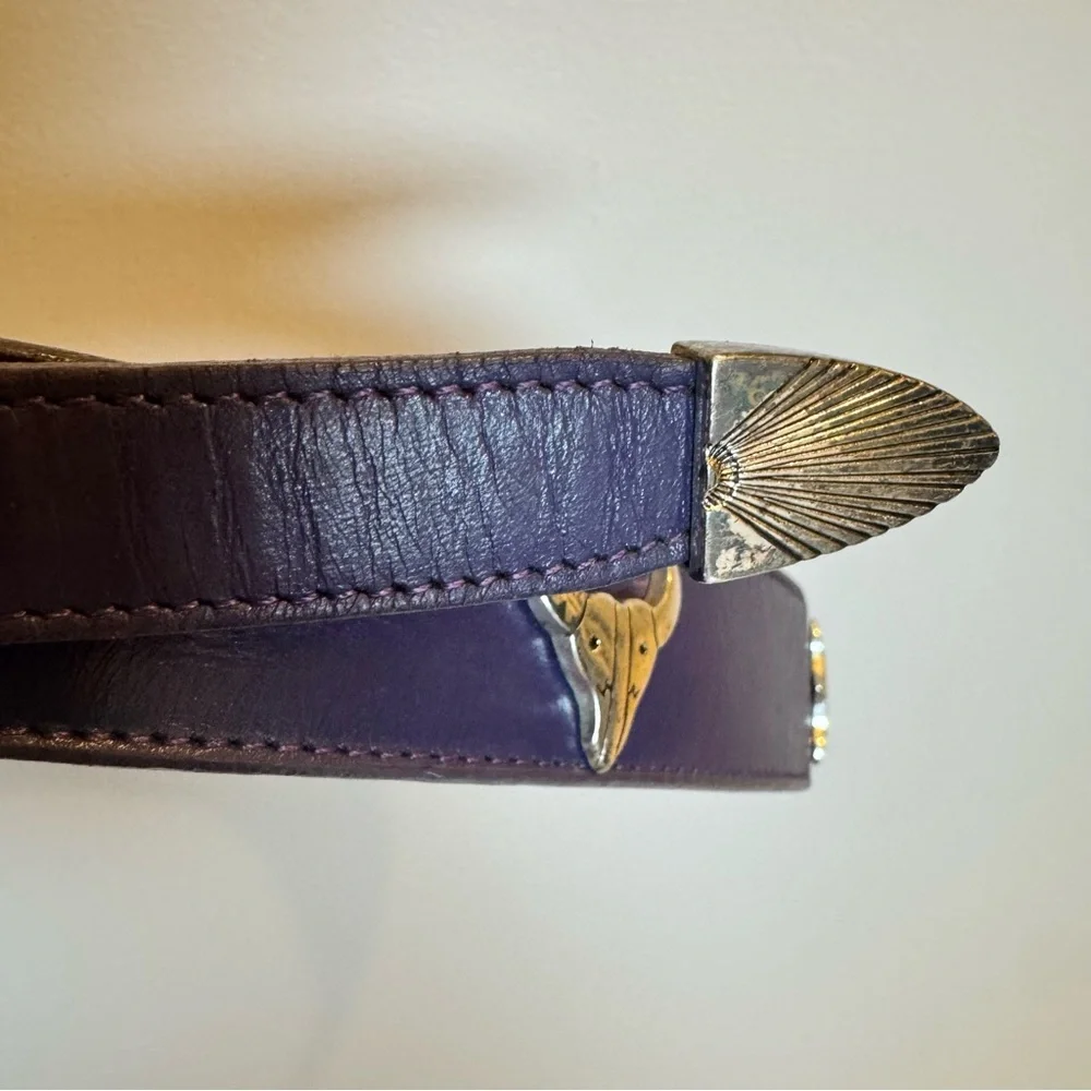 Silver Creek Vintage‎ 90s Y2K Navy Women's Concho Belt 32 Leather Western Animal
